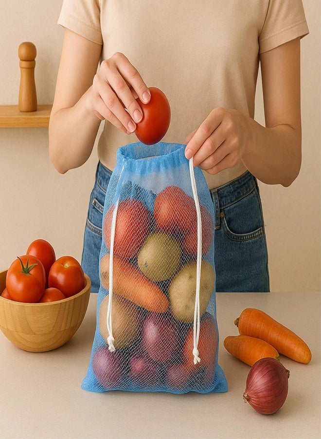 Homestrap Set of 12 Drawstring Mesh Reusable Fridge Storage Bag For Fruits & Vegetables (9 X 13 Inches),Multicolor - Image 4